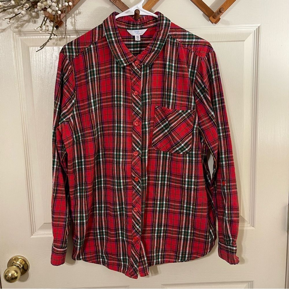 Casual Red and Black Plaid Button Down Shirt